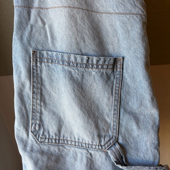 Celebrity Pink Women’s Large Relaxed Boyfriend Fit Overalls Denim Roll Cuff - Picture 9 of 13